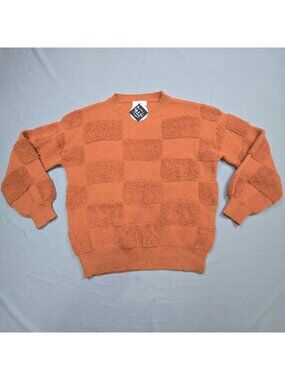 NEW Entro Medium Sweater Checkered Burnt Rust Orange Textured Long Sleeve Skater
